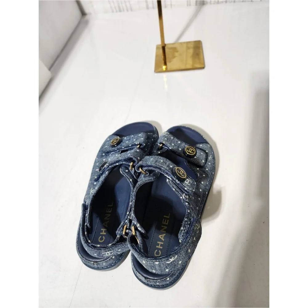 Chanel Denim Dad Interlocking Slingback Sandals Blue